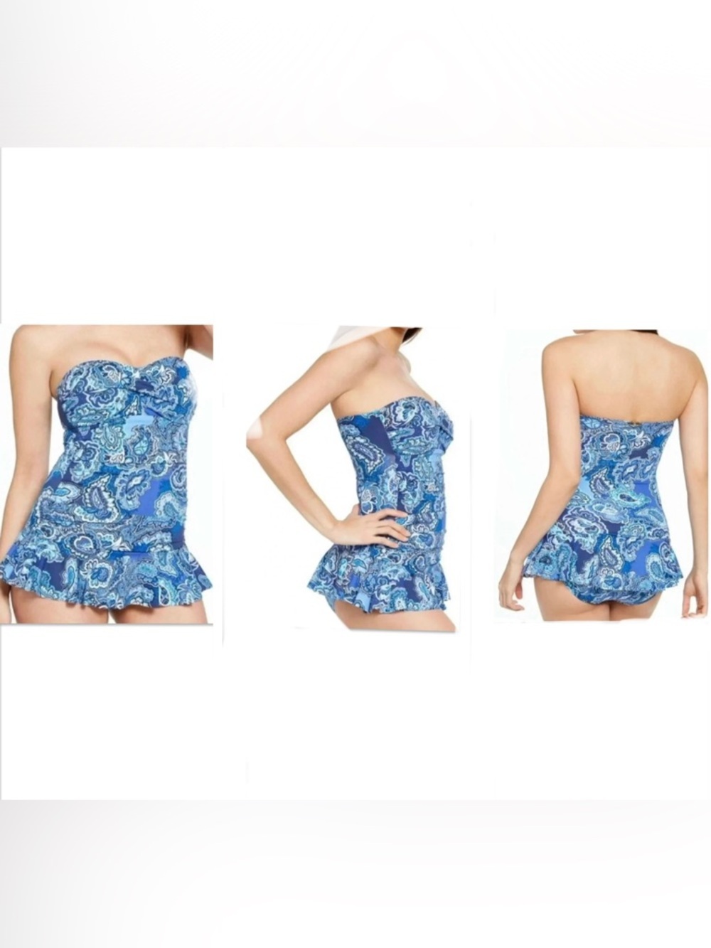 Ralph Lauren BLUE Bandana Paisley Underwire Skirted One-Piece Swimsuit